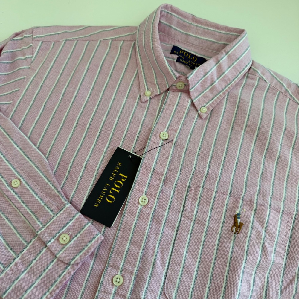 Polo Ralph Lauren Classic Fit Pink Stripe Long Sleeve Button Down NWT Men Medium